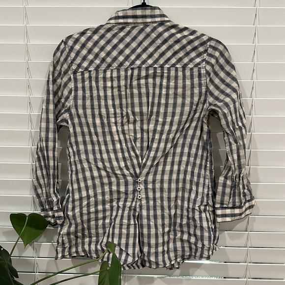 LUCKY BRAND ✨ 3/4 Sleeve Plaid Button Down Up Business Blue White Womans Small - Picture 6 of 7